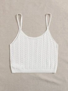 針織孔眼花邊針織短版吊帶上衣 - 白色 - 查看 2