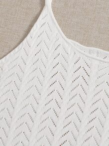 針織孔眼花邊針織短版吊帶上衣 - 白色 - 查看 4
