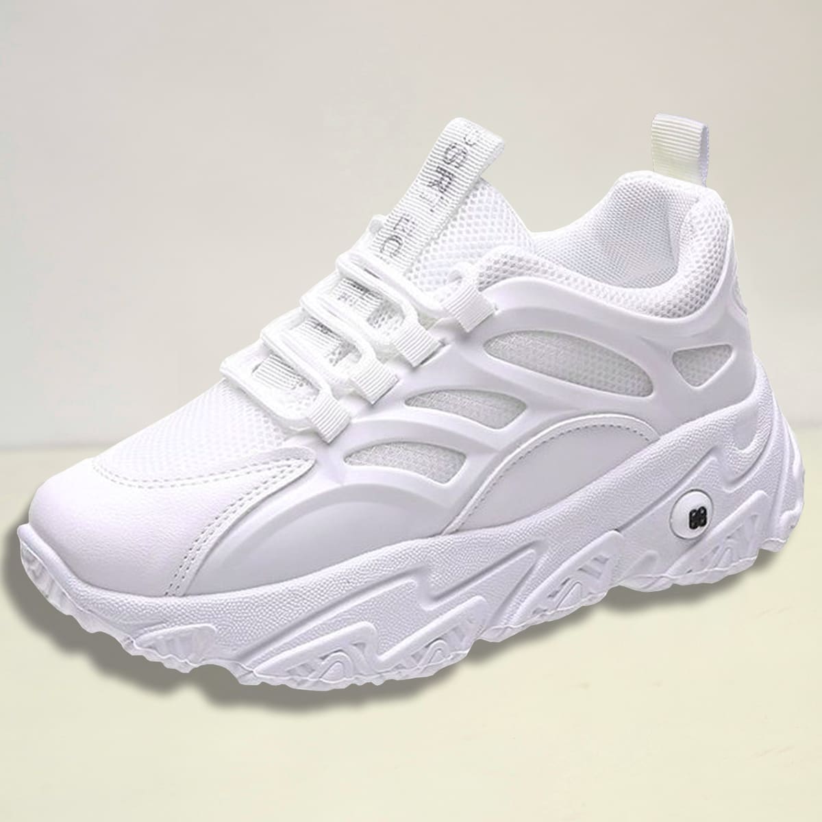 

Solid Lace-up Mesh Chunky Sneakers, White