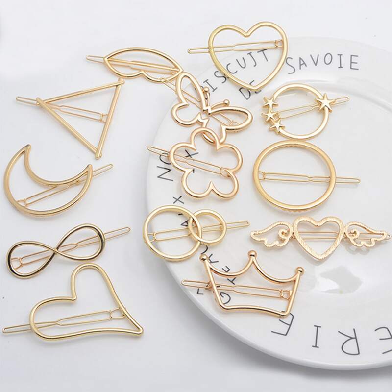 

2pcs Random Geo Hair Clip, Gold