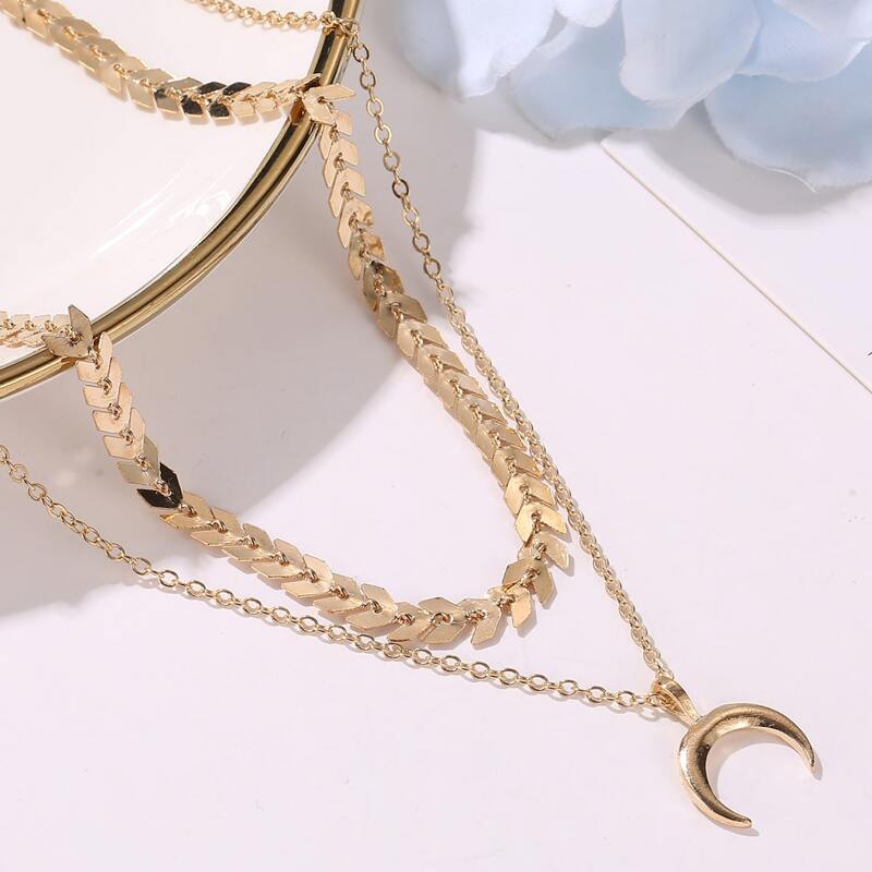 

Moon Charm Layered Necklace, Gold