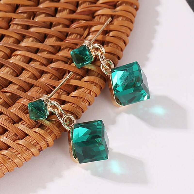 

Crystal Cube Drop Earrings, Green