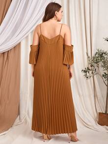 Vestido plisado con hombros descubiertos talla grande - Marrón - Ver 2