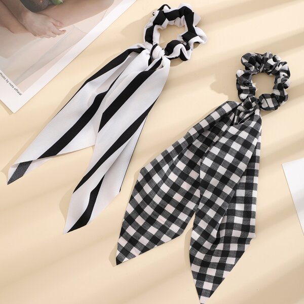 

2pcs Plaid Pattern Scrunchie, Black and white