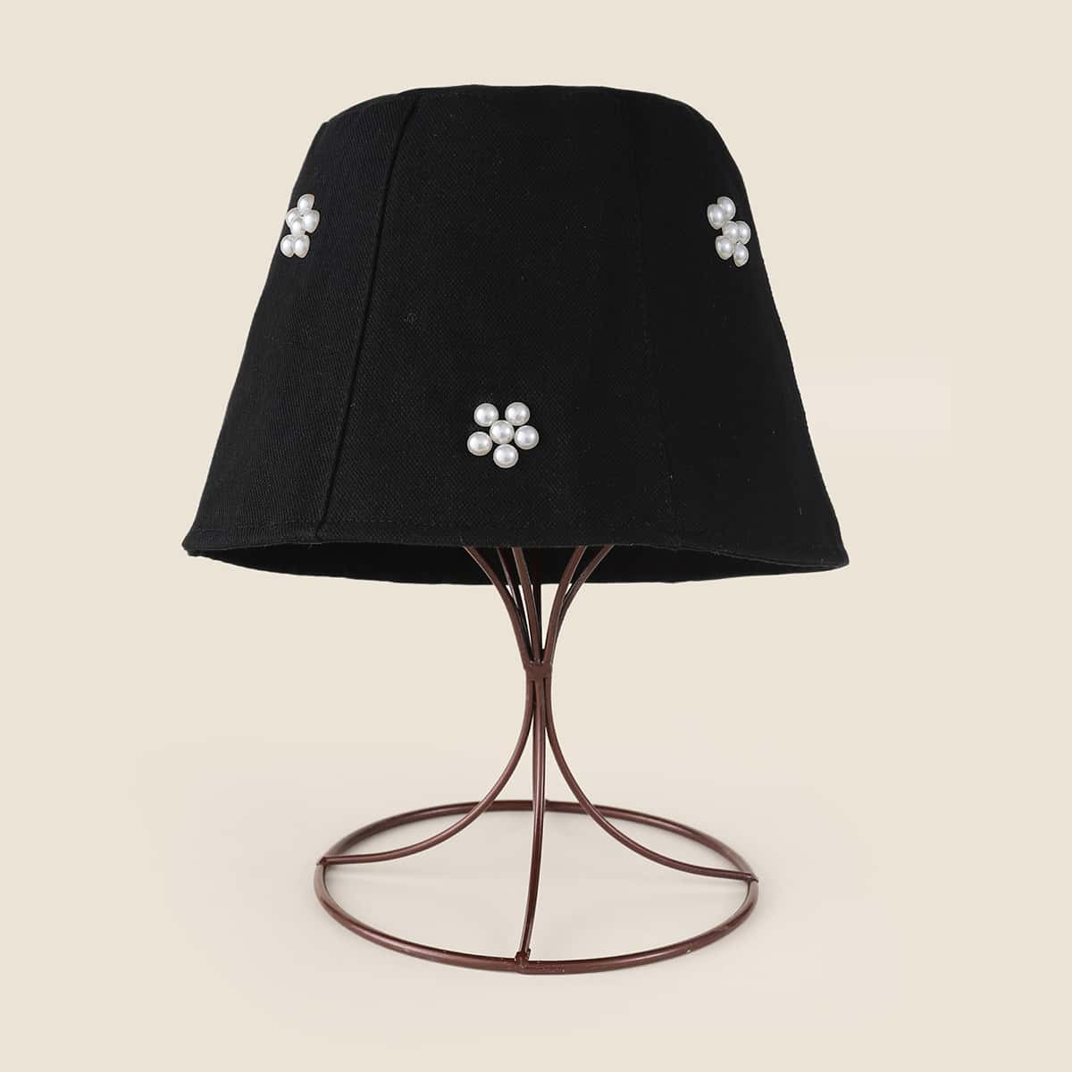 

Faux Pearl Decor Bucket Hat, Black