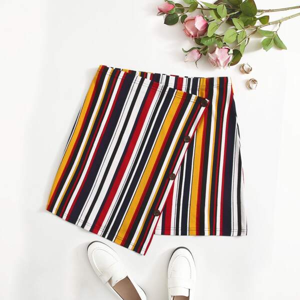 

Plus Wrap Detail Striped Skirt, Multicolor