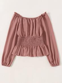 Trelyra Blusa con volantes fruncidos y bajo con volantes, parte superior de manga tres cuartos