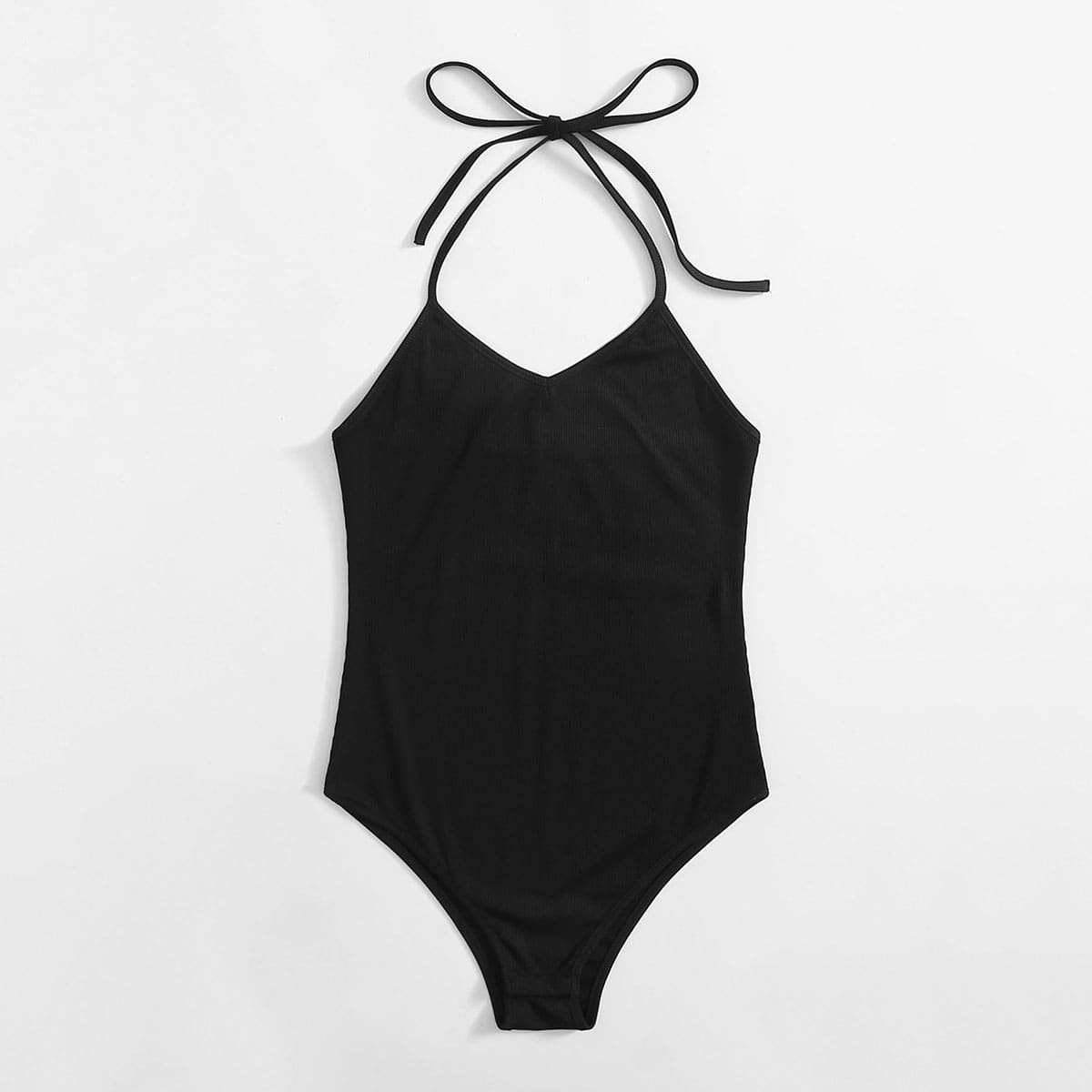 

Solid Halter Bodysuit, Black