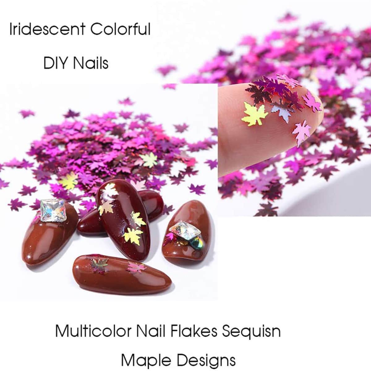 

1box Maple Leaf Nail Art Decoration, Multicolor