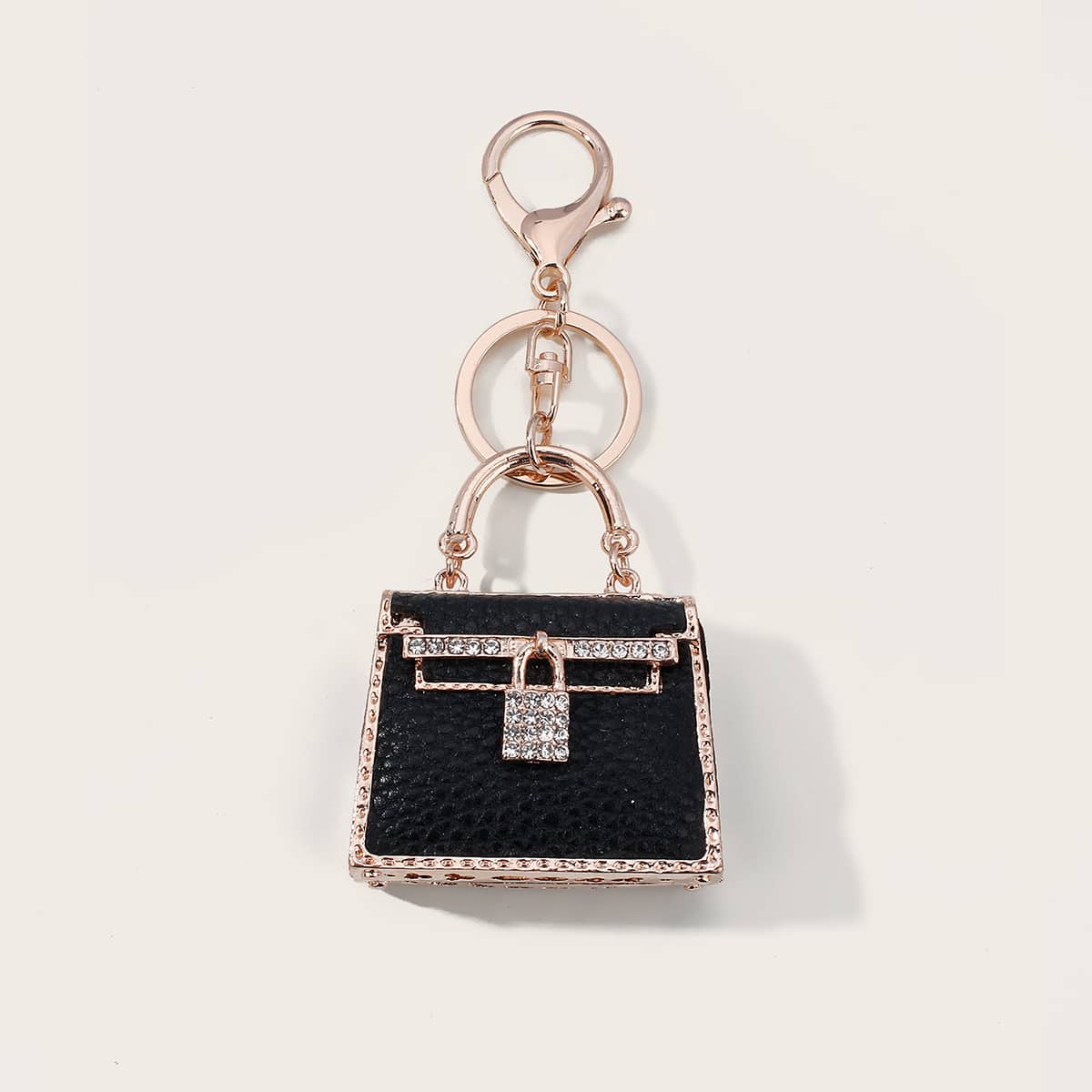 

1pc Rhinestone Mini Lock Bag Charm, Black