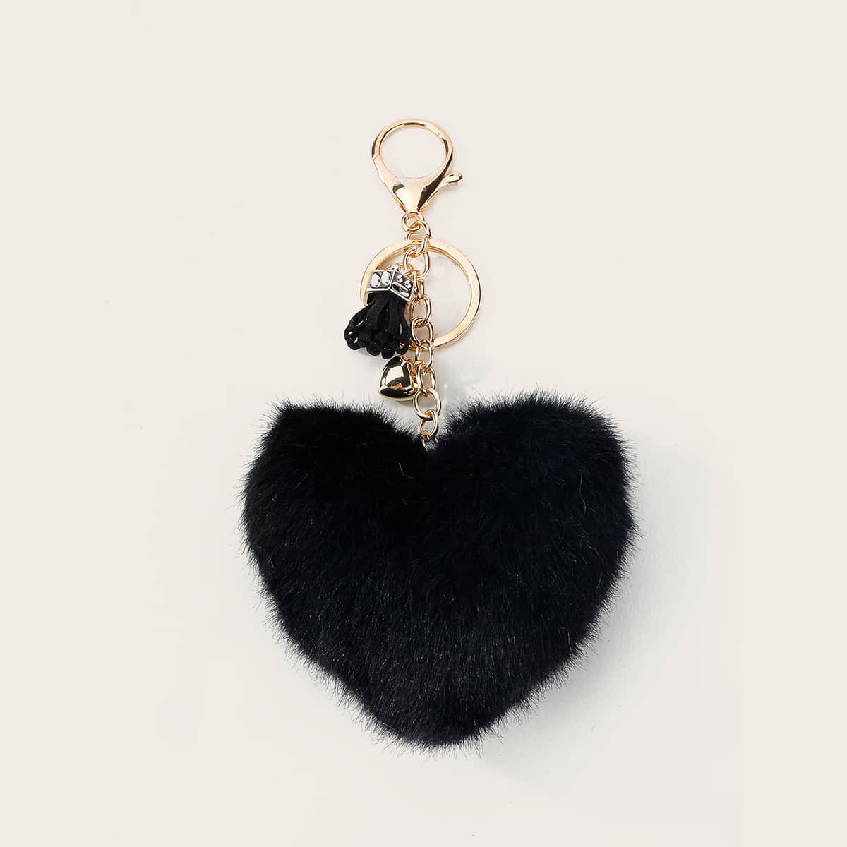 

1pc Pom Pom Heart Bag Charm, Black