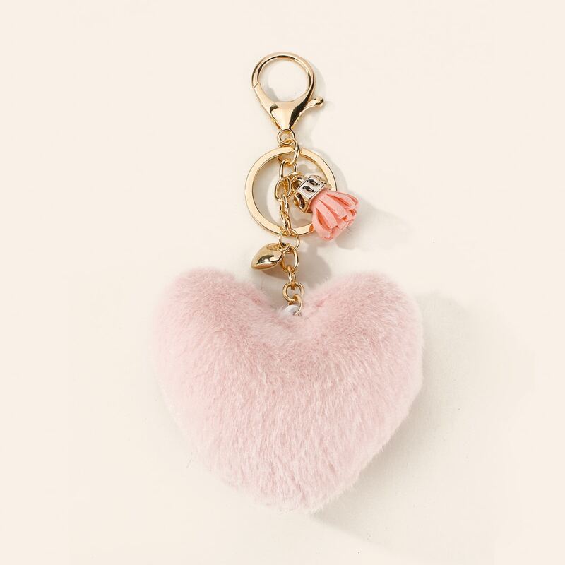 

1pc Pom Pom Heart Bag Charm, Baby pink