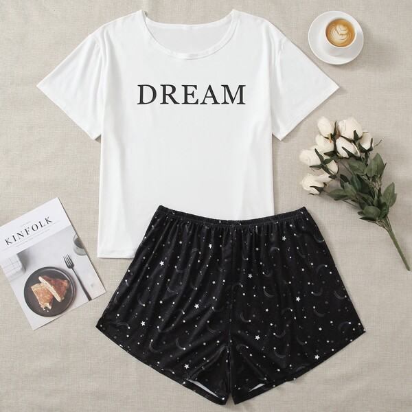 

Plus Letter & Galaxy Print PJ Set, Black and white
