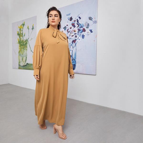 

Plus Tie Neck Maxi Tunic Dress, Khaki