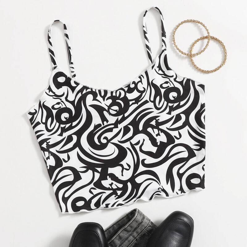 

Marble Print Cami Top, Black and white