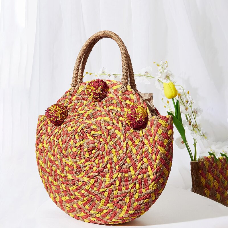

Color Block Straw Bag, Multicolor
