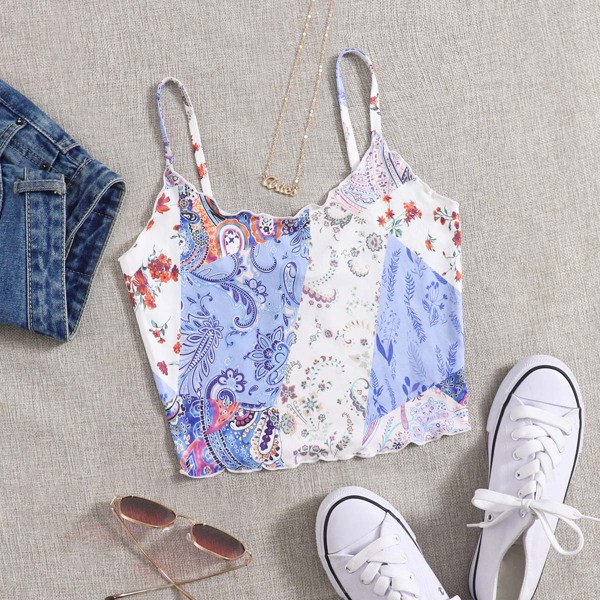 

Lettuce Trim Patchwork Print Cami Top, Multicolor