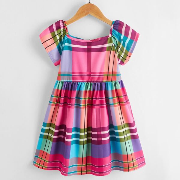 

Toddler Girls Plaid Print Zipper Back Smock Dress, Multicolor