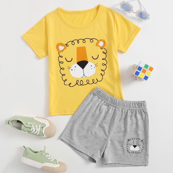 

Toddler Boys Cartoon Graphic Tee With Track Shorts, Multicolor