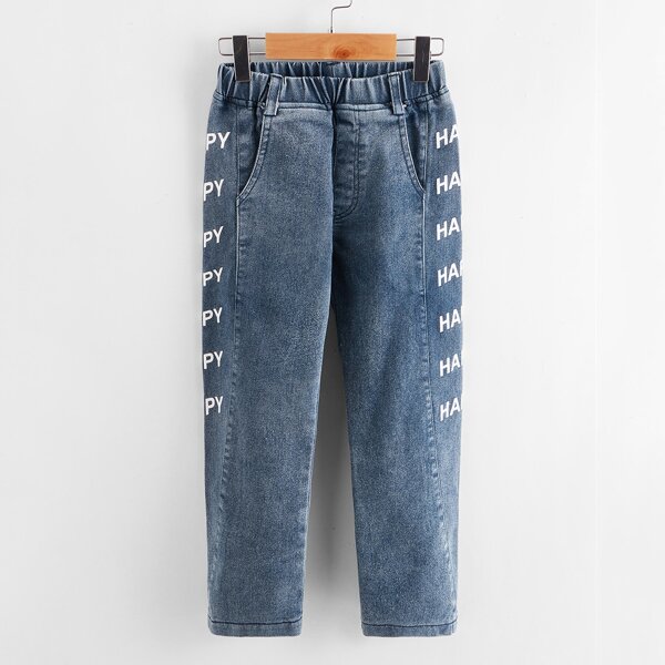 

Toddler Boys Letter Graphic Tapered Jeans, Medium wash