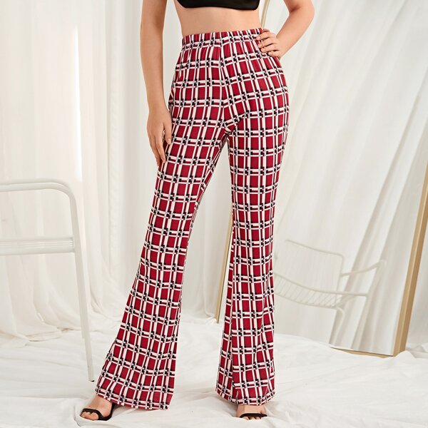

Plaid Print Flare Leg Pants, Burgundy