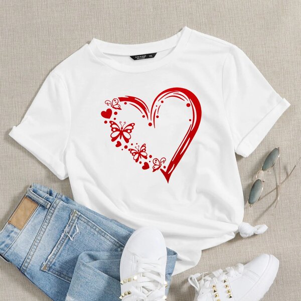 

Plus Heart And Butterfly Print Tee, White
