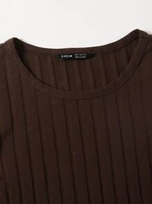 Muchica Vestido ajustado tejido de canalé con cordón lateral - Marrón Chocolate - Ver 5