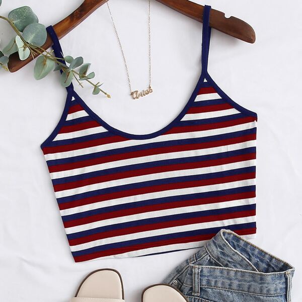 

Striped Rib-knit Cami Top, Multicolor