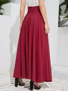 Modelyn Bow Tie Wide Waistband Maxi Skirt - Burgundy - View 2