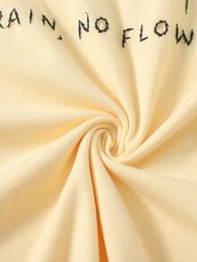 Muchica Slogan and Floral Embroidery Top - Yellow - View 5