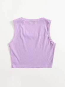 SHEIN EZwear Scoop Neck Solid Tank Top - Lilac Purple - View 2