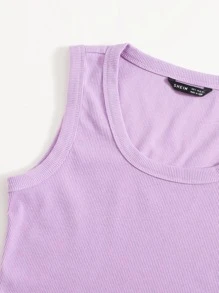 SHEIN EZwear Scoop Neck Solid Tank Top - Lilac Purple - View 5