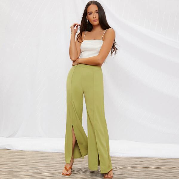 

Split Hem Wide Leg Pants, Lime green