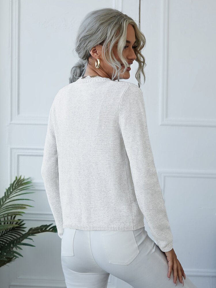 Cárdigan con encaje en contraste con botón delantero - Blanco - Añade 2