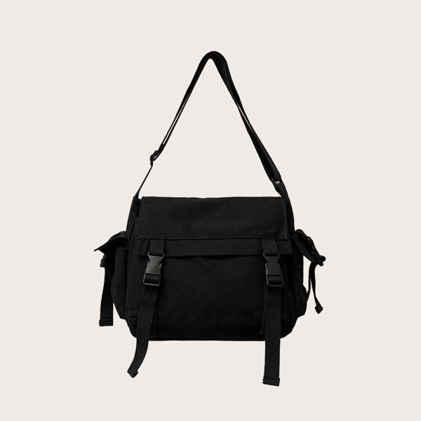 

Men Release Buckle Front Crossbody Bag, Black
