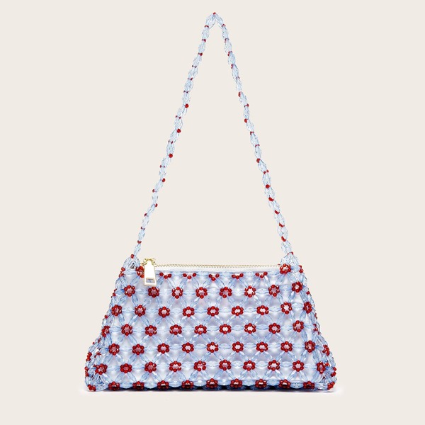

Flower Beaded Design Shoulder Bag, Blue