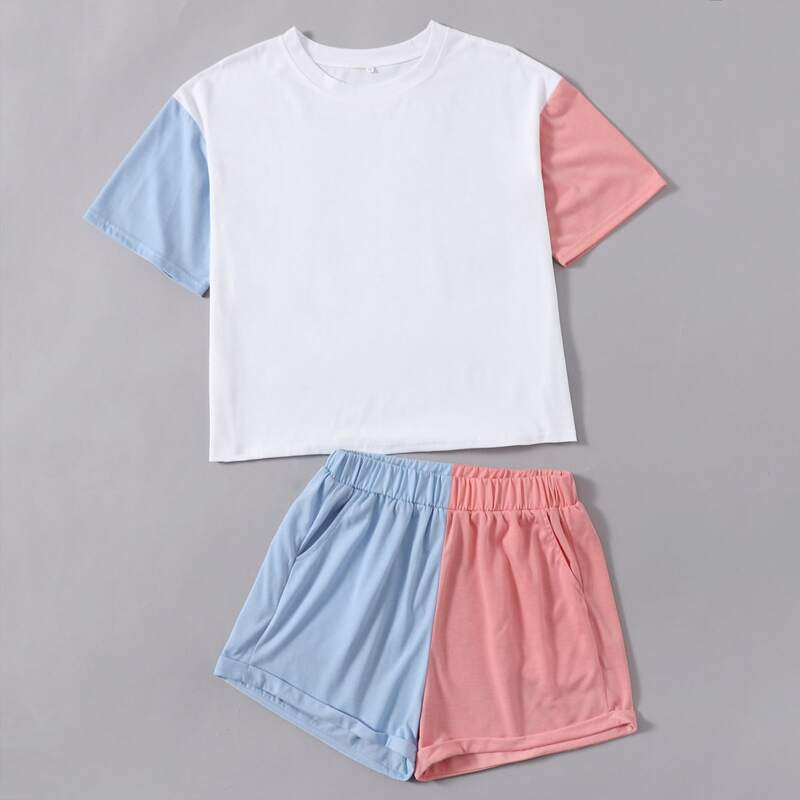 

Colorblock Tee & Cuffed Shorts, Multicolor