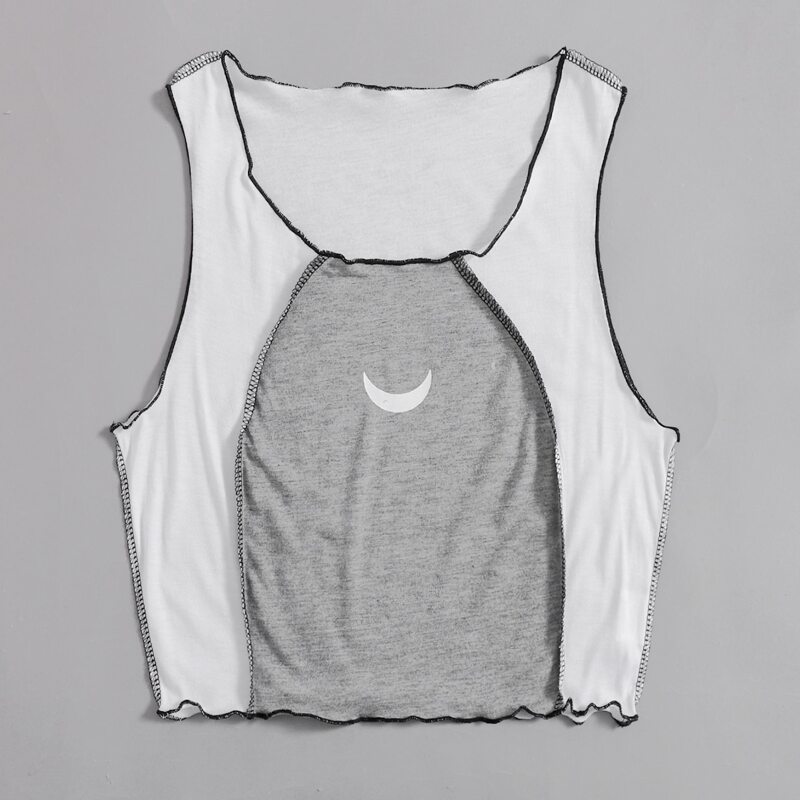 

Moon Graphic Colorblock Lettuce Trim Tank Top, Multicolor