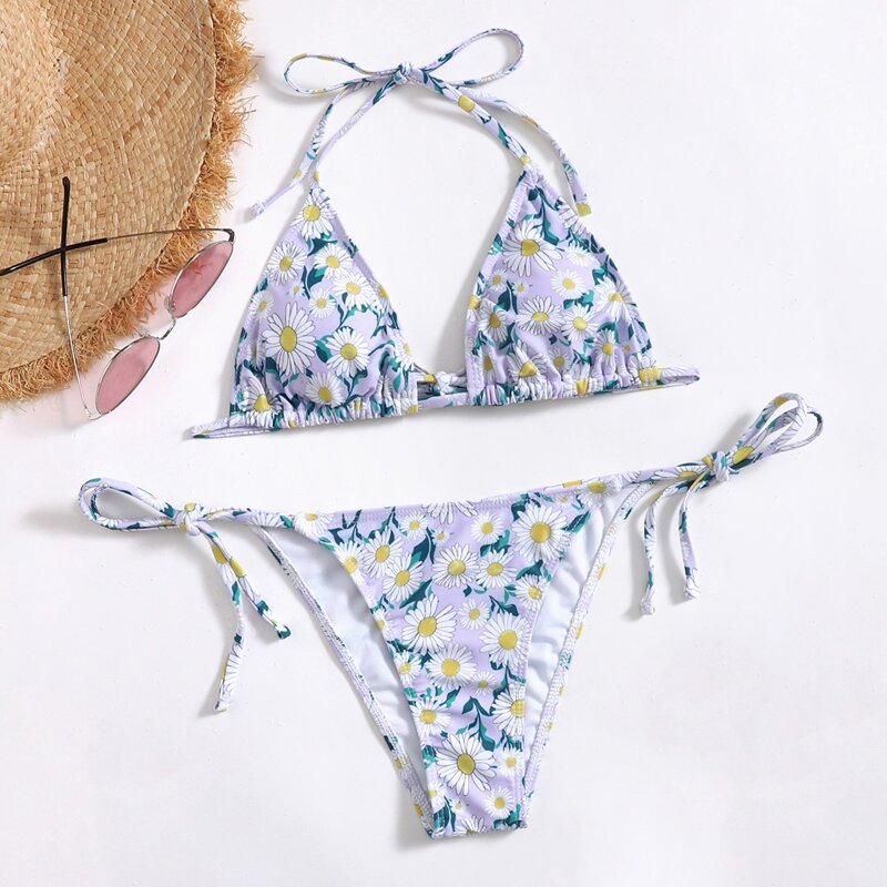 

Daisy Floral Triangle Bikini Swimsuit, Multicolor