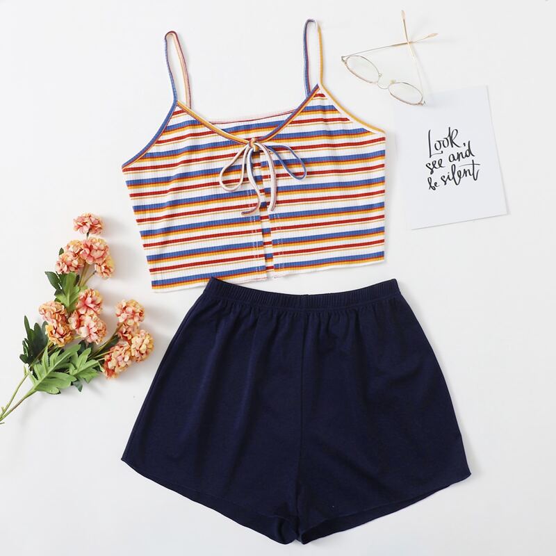 

Stripe Tie Front Cami PJ Set, Multicolor