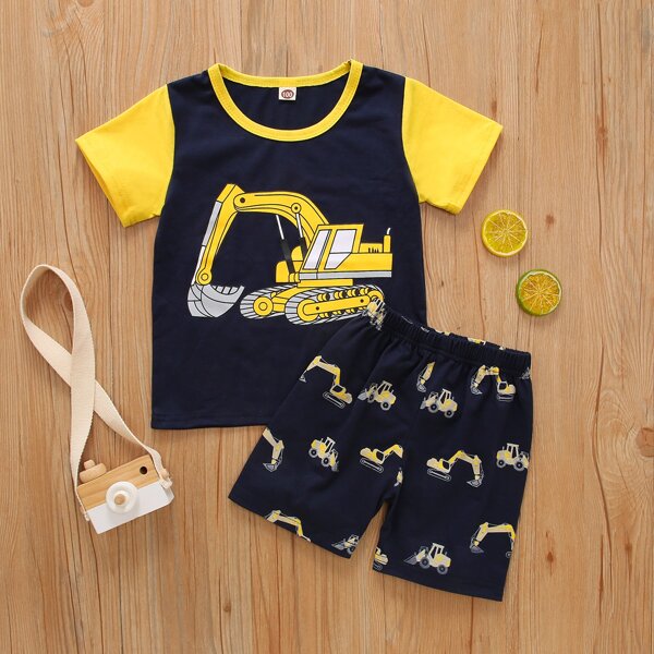 

Toddler Boys Excavator Graphic Tee & Shorts, Navy blue