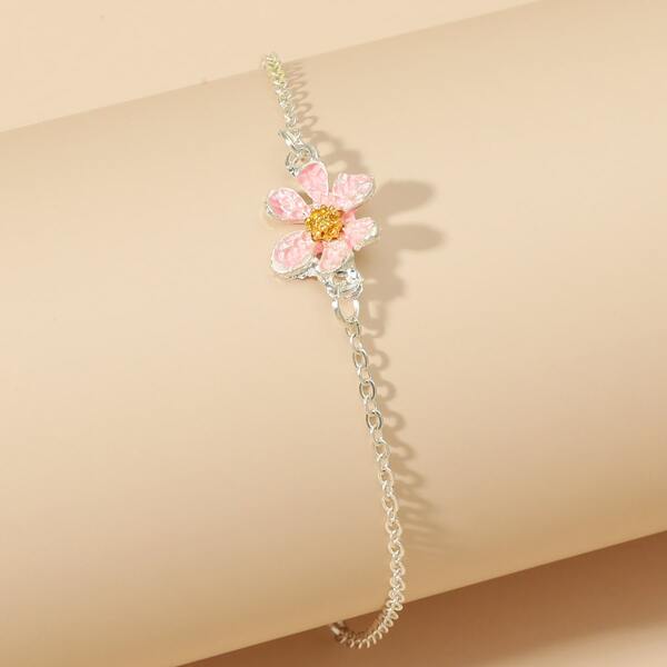

Girls Flower Decor Bracelet, Silver