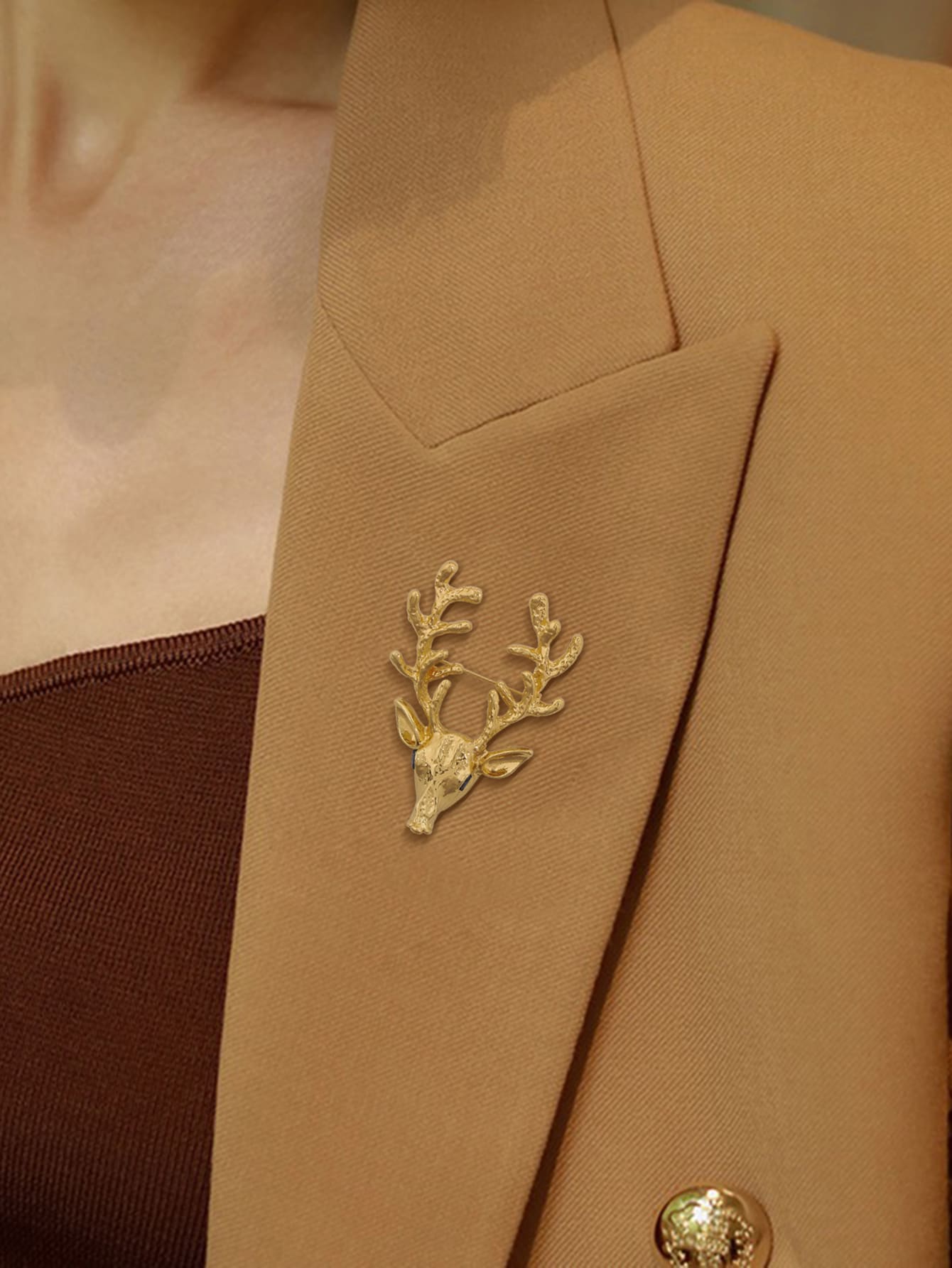 動物頭裝飾胸針 - 金黃色 - 查看 1