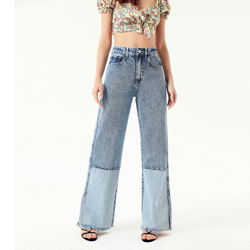 

Split Side Raw Hem Wide Leg Jeans, Light wash