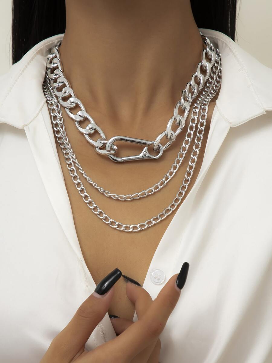 2pcs Silver Chain Necklace - Silver - View 1