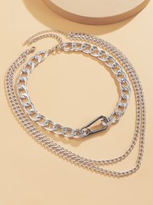 2pcs Silver Chain Necklace - Silver - View 2