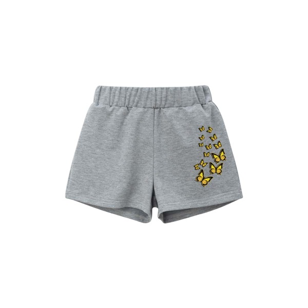 

Girls Butterfly Print Elastic Waist Shorts, Grey