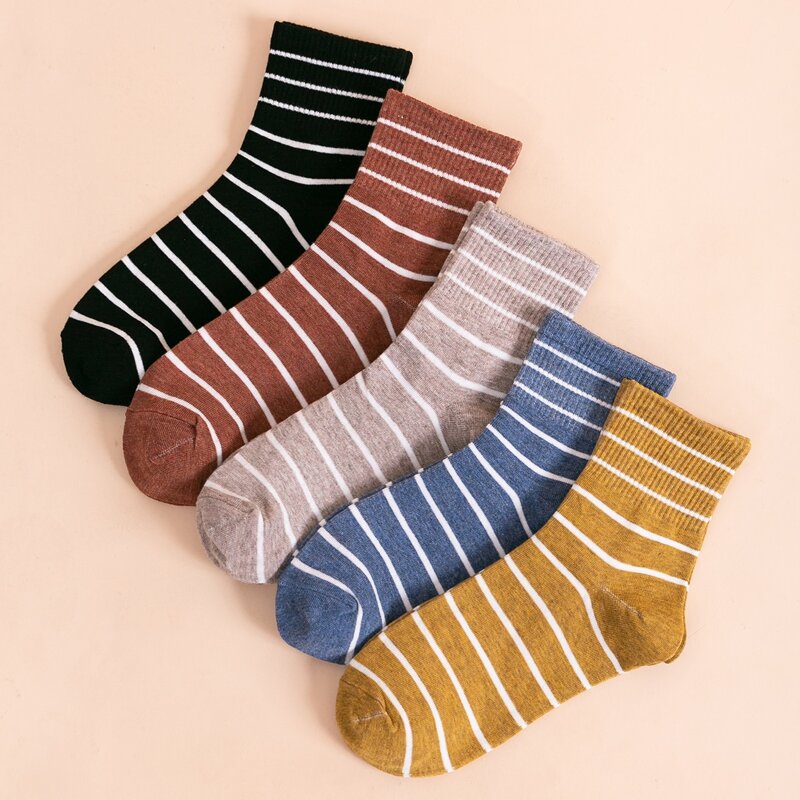 

5pairs Striped Crew Socks, Multicolor