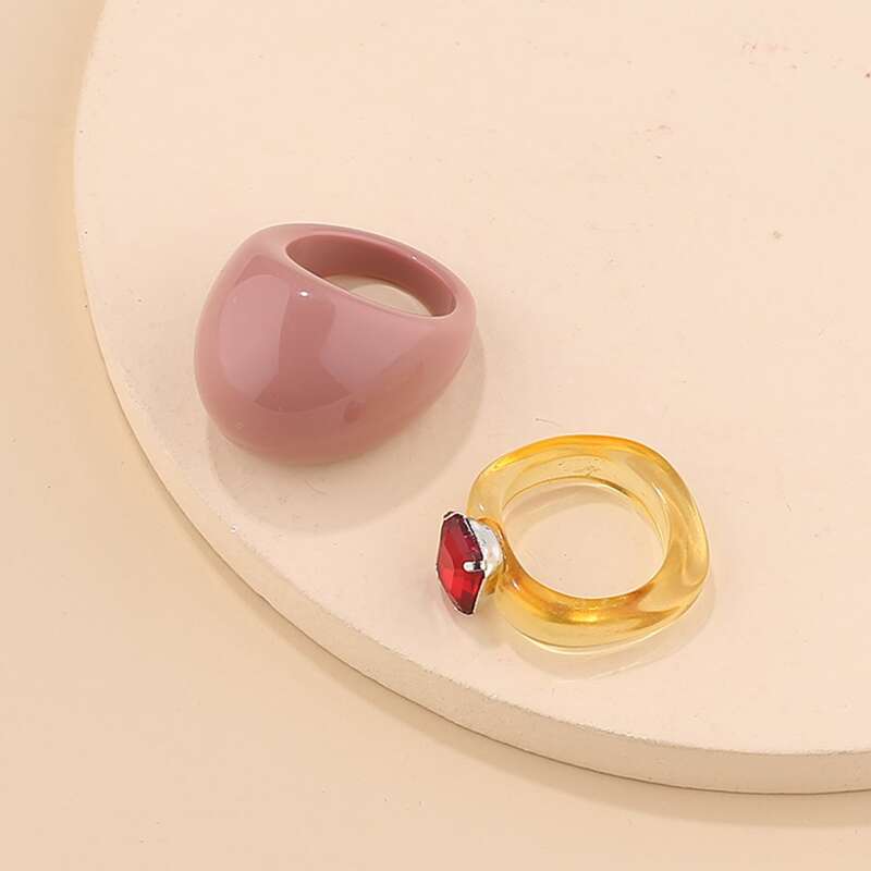 

2pcs Rhinestone Decor Ring, Multicolor