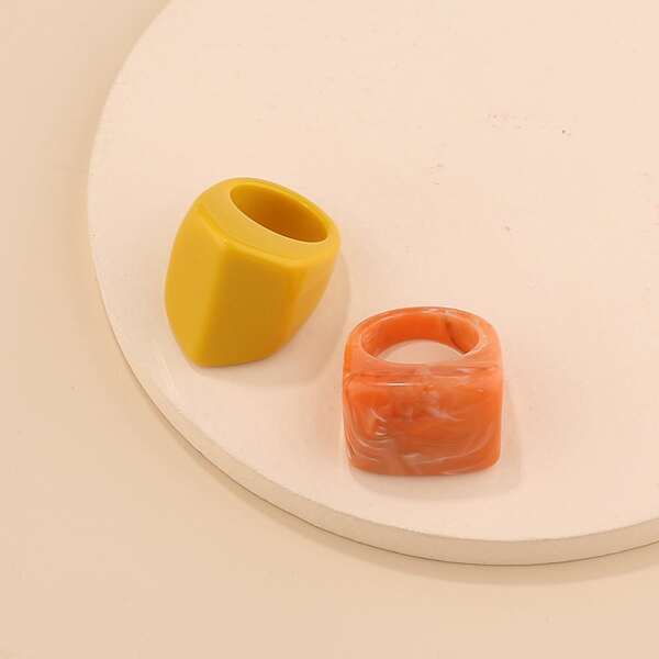 

2pcs Colorful Hollow Out Ring, Multicolor